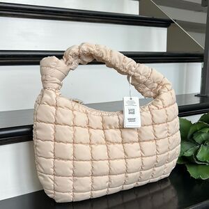 New w/tags neutral quilted knot strap hobo handbag purse designer look